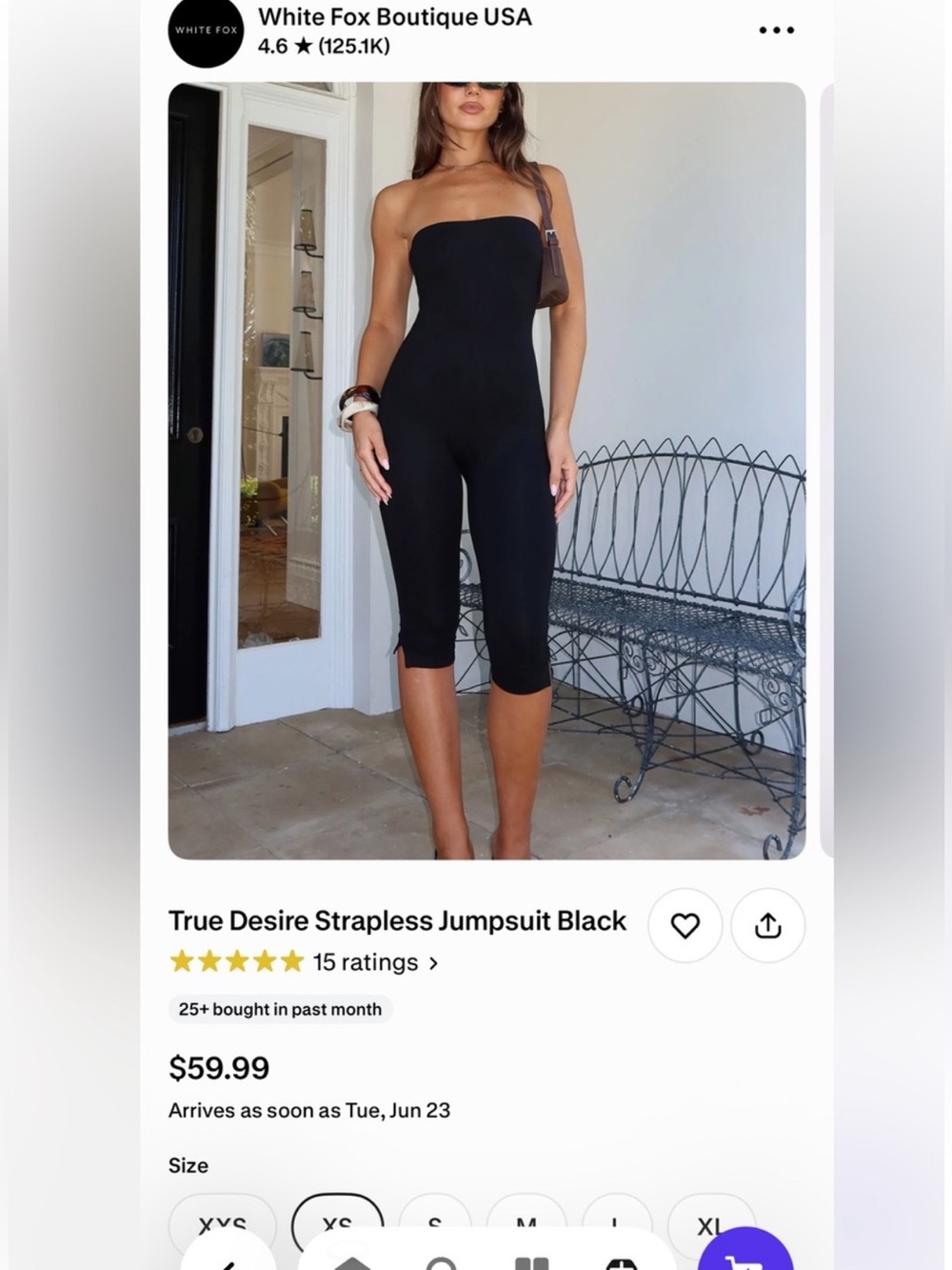 White Fox black capri jumpsuit